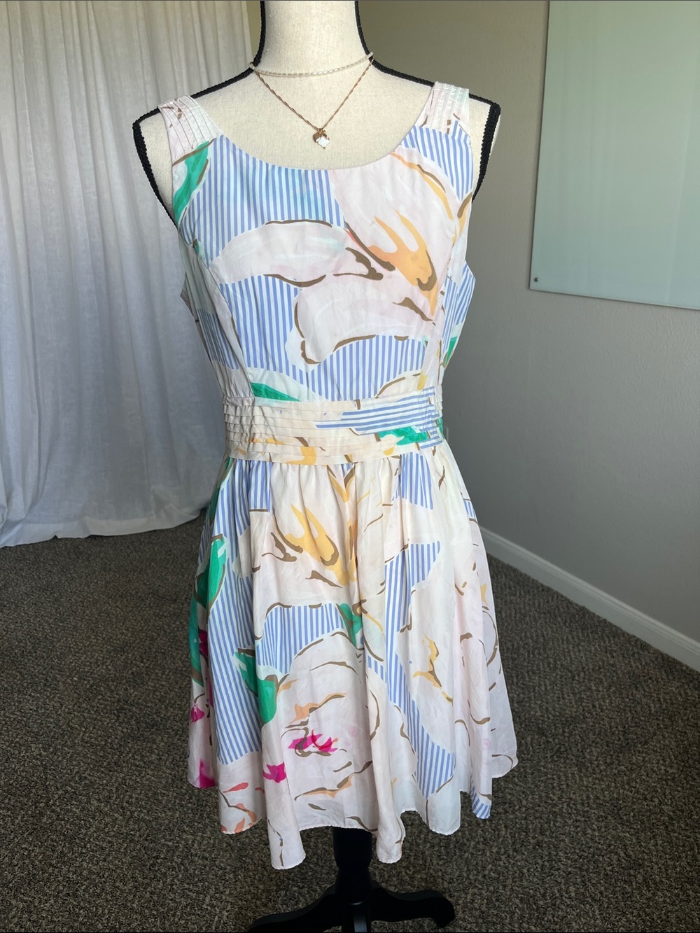 Vineyard Vines 143rd Kentucky Derby Silk Dress Blue White Stripe Floral Size 6